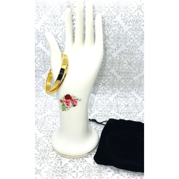 Gold-Plated Stainless Steel Double Bangle Bracelet For Women with Black Velvet P - Picture 1 of 1